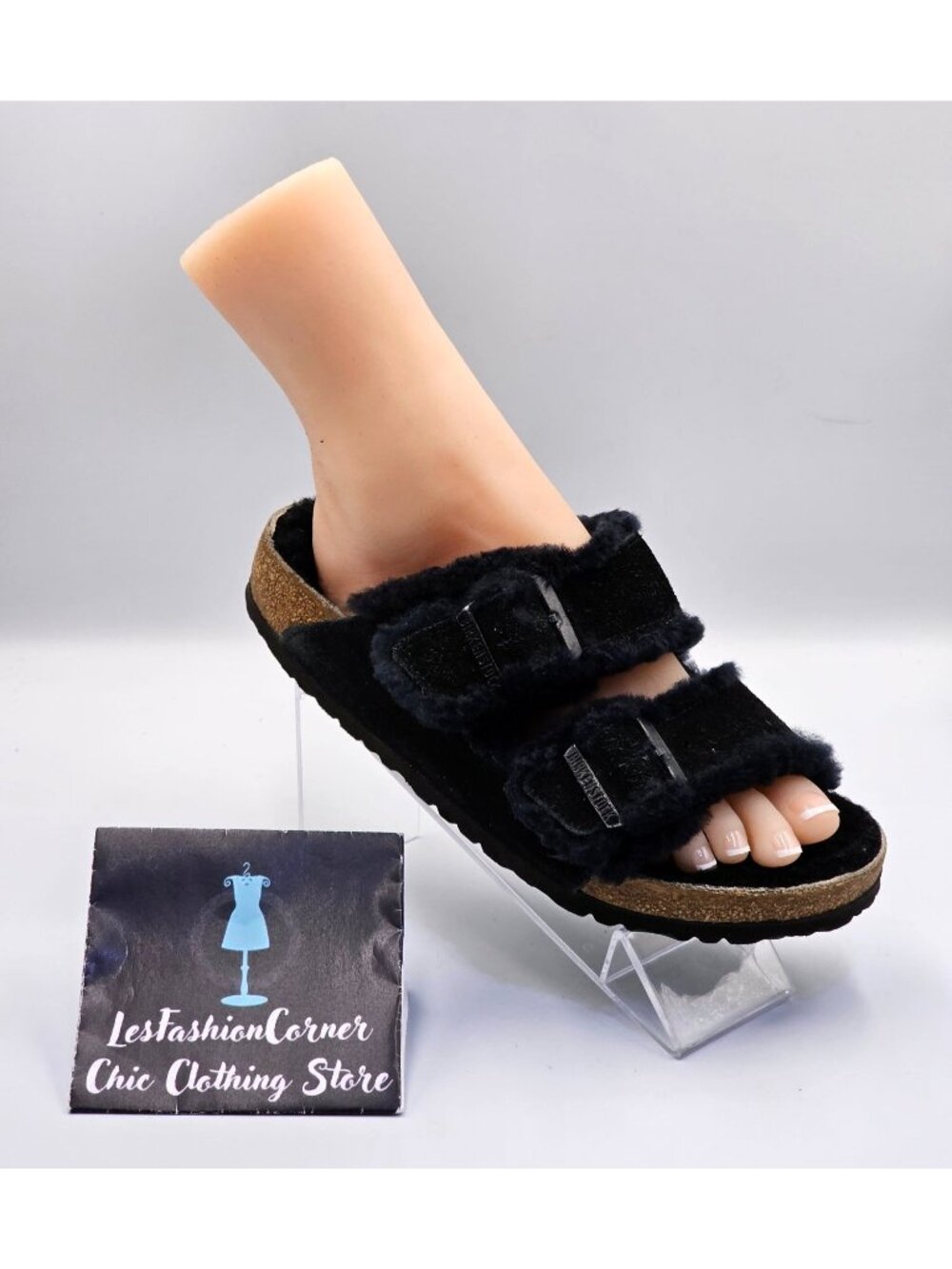 Birkenstock Women's Black Suede Leather Shearling Arizona Sandals Size 8 2706 - Picture 12 of 16